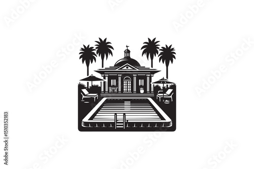 a black-and-whit swimming pool against a white background in a straightforward and inconspicuous vector silhouette