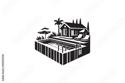 a black-and-whit swimming pool against a white background in a straightforward and inconspicuous vector silhouette