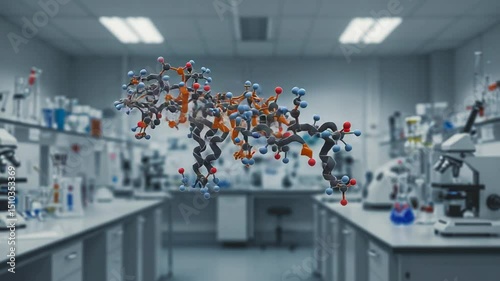 Wallpaper Mural 3D molecular model floating in a modern laboratory filled with scientific equipment Torontodigital.ca