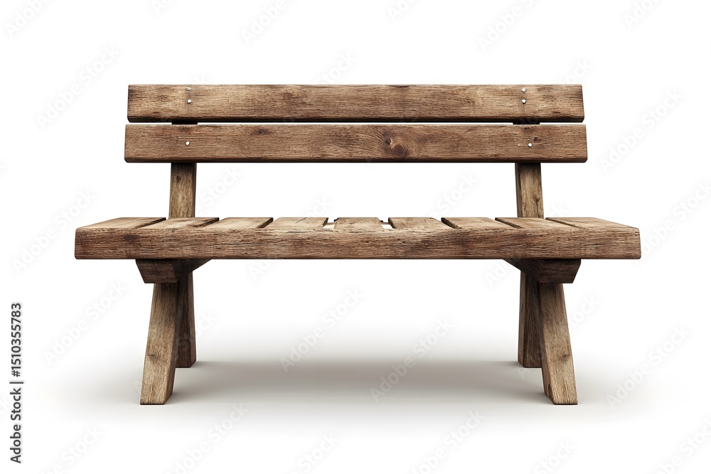 Fototapeta premium Brown wooden antique street and park bench. Interior design concept. Isolated object on white background