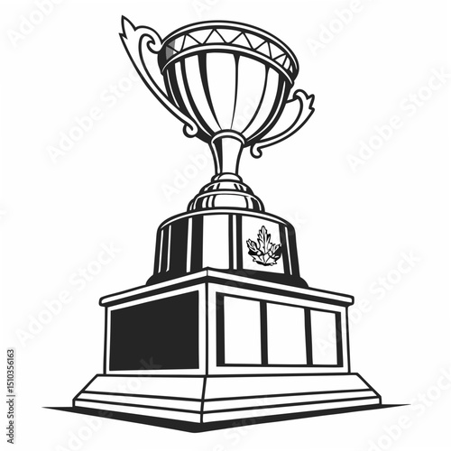 Elegant black and white trophy illustration depicting achievement, reward, and commemoration for sporting events