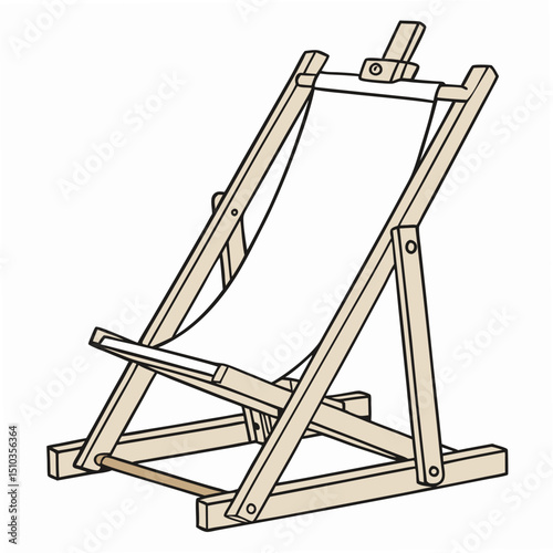 Hand drawn illustration of a beach chair with a light wood finish and clean black outline.