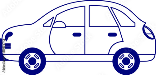Vector illustration of a car. Modern Sedan line art vector. Hand drawing Sedan car