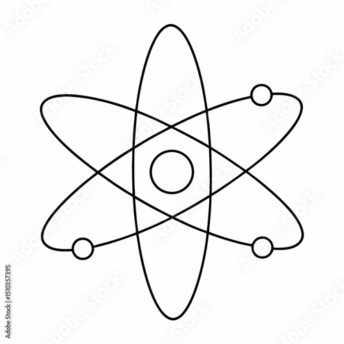 Simple outline illustration of an atom model representing science physics education and scientific concepts.