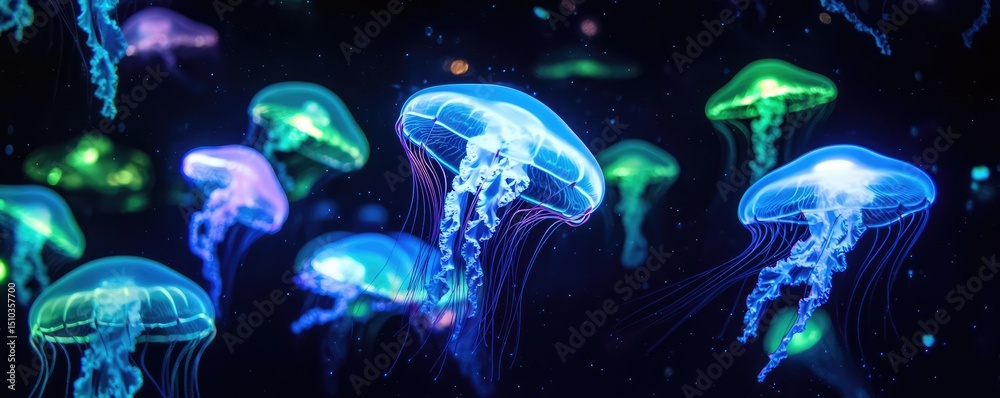 Fototapeta premium Glowing Jellyfish in Deep Ocean