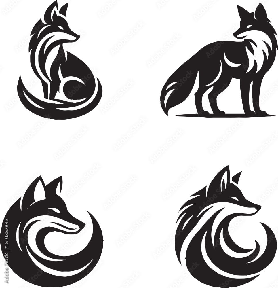 custom made wallpaper toronto digitalStylized Black and White Fox Illustrations in Elegant Poses