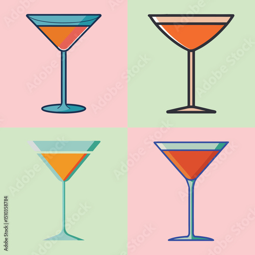Cocktail Glass Flat Illustration Simple Drink ware Vector in Flat Style