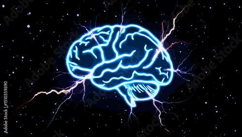Brain Lightning - Illuminated Human Brain with Electrical Discharge