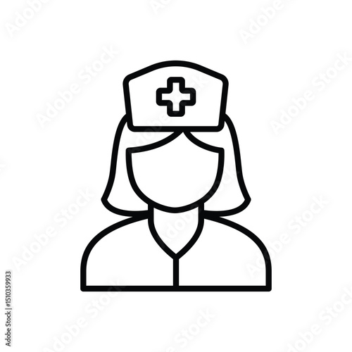 Line art icon of a female nurse, healthcare symbol
