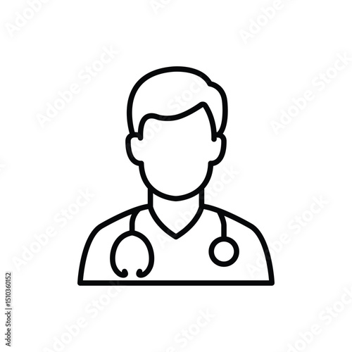 A simple line art icon depicting a doctor with a stethoscope.