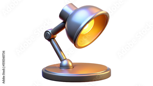 Modern animated desk lamp illuminated with bright light against a white background