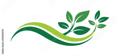 Green Leaf Branch with Wave Design for Eco Logo