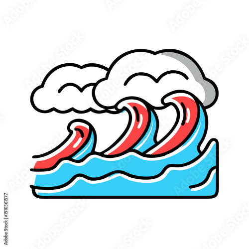 Tidal waves icon symbolizing ocean, disaster, or surfing.