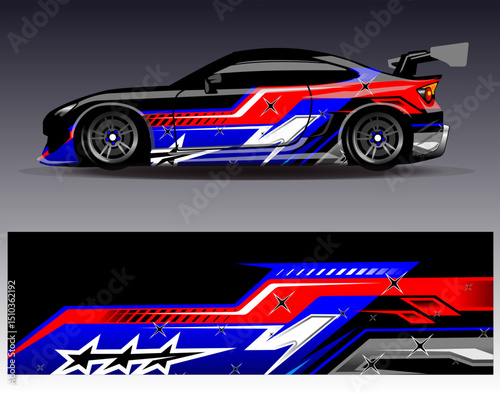 Car wrap design vector. Graphic abstract stripe racing background designs for vehicle, rally, race, adventure and car racing livery