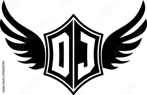 DJ logo emblem with winged and shield template