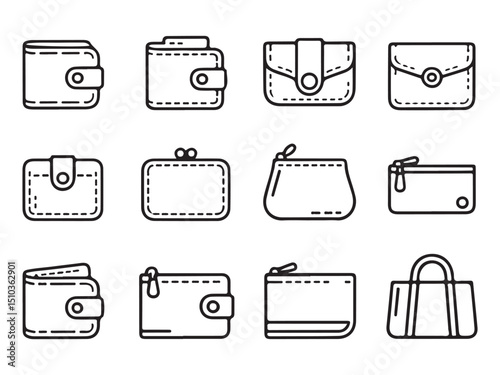 a collection of different wallet styles, including various types of wallets and purses.