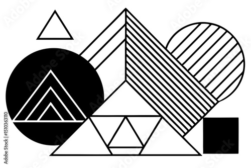 Abstract Image Composition Featuring Geometric Arrangement of Shapes in a Minimalist Design Style with a Grayscale Palette for Modern Art, Graphic Design, and Contemporary Visual Aesthetics