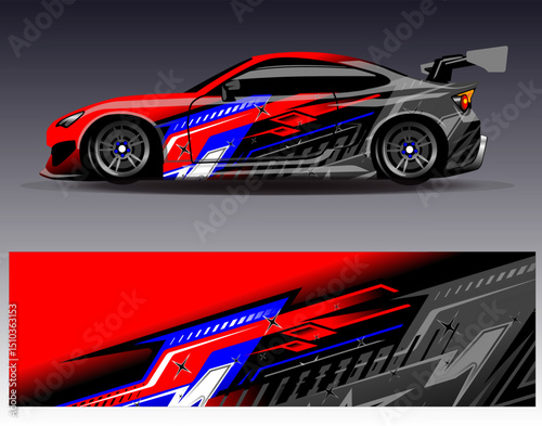 Car wrap design vector. Graphic abstract stripe racing background designs for vehicle, rally, race, adventure and car racing livery