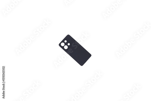 black smartphone case isolated, siliconized black case with four camera holes and flash of modern smartphone on white background