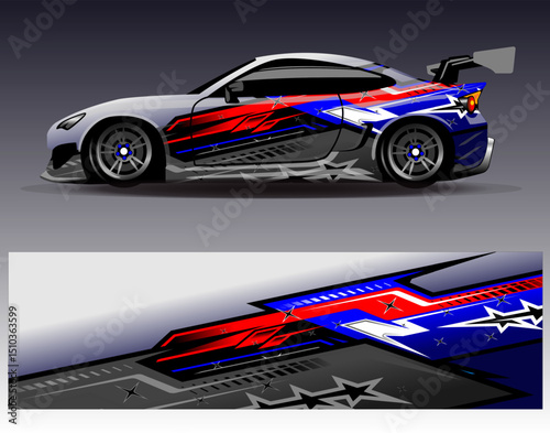 Car wrap design vector. Graphic abstract stripe racing background designs for vehicle, rally, race, adventure and car racing livery