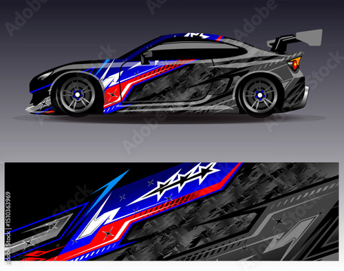 Car wrap design vector. Graphic abstract stripe racing background designs for vehicle, rally, race, adventure and car racing livery