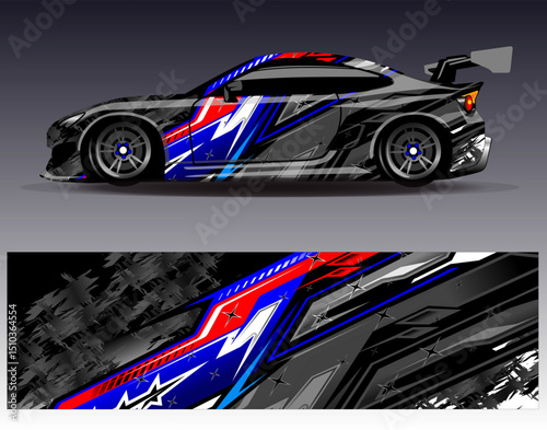 Car wrap design vector. Graphic abstract stripe racing background designs for vehicle, rally, race, adventure and car racing livery