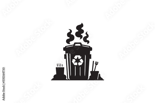 A black-and-white garbage  bag  against a white background in a straightforward and inconspicuous vector silhouette