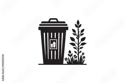 A black-and-white garbage  bag  against a white background in a straightforward and inconspicuous vector silhouette