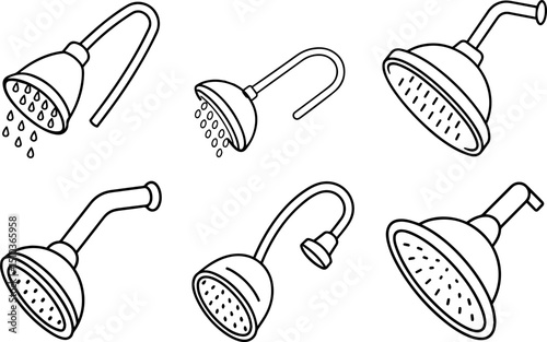 Set of shower head outline vector illustration, line art