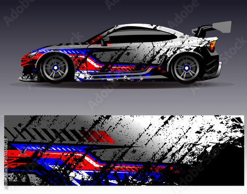 Car wrap design vector. Graphic abstract stripe racing background designs for vehicle, rally, race, adventure and car racing livery