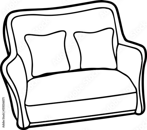 Sofa Furniture outline vector illustration, line art