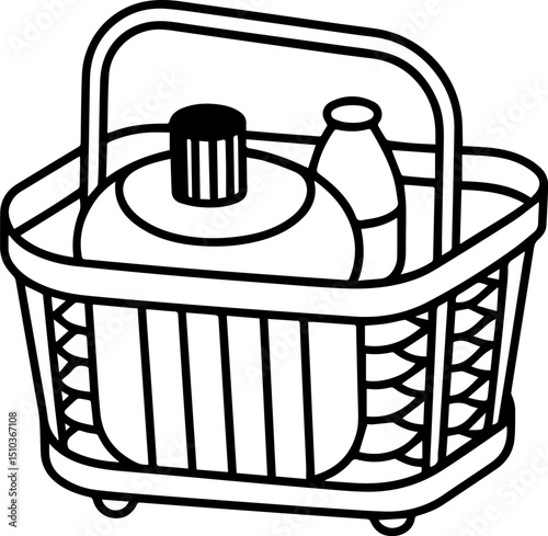 Outline of shower caddy vector illustration, line art