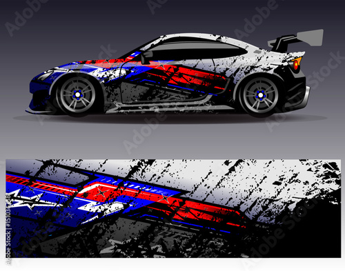 Car wrap design vector. Graphic abstract stripe racing background designs for vehicle, rally, race, adventure and car racing livery