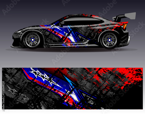 Car wrap design vector. Graphic abstract stripe racing background designs for vehicle, rally, race, adventure and car racing livery