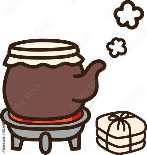 Herbal medicine pot and Herbal medicine. Vector design elements.