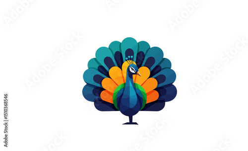 Stylized Peacock with Vibrant Plumage Displaying Feathers