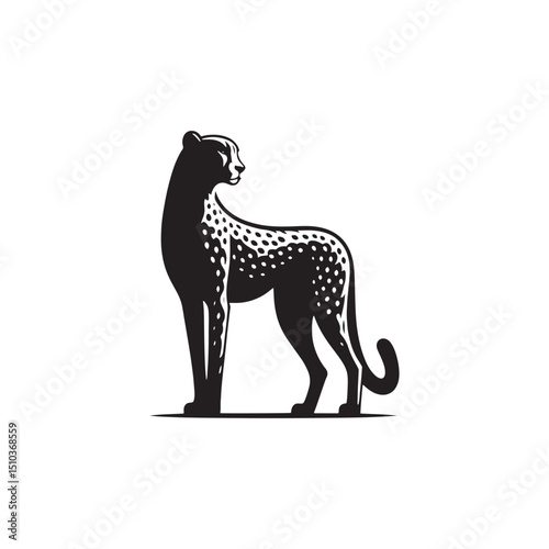 **"Dynamic Cheetah Vector Silhouette: Sleek Wild Cat Design Featuring Streamlined Body, Long Tail, and Running Pose in Clean, Minimalist Style for Crafts and Digital Artwork"**
