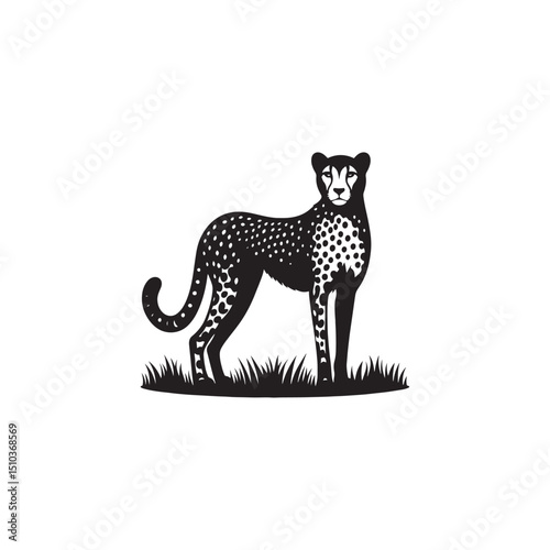 **"Dynamic Cheetah Vector Silhouette: Sleek Wild Cat Design Featuring Streamlined Body, Long Tail, and Running Pose in Clean, Minimalist Style for Crafts and Digital Artwork"**

