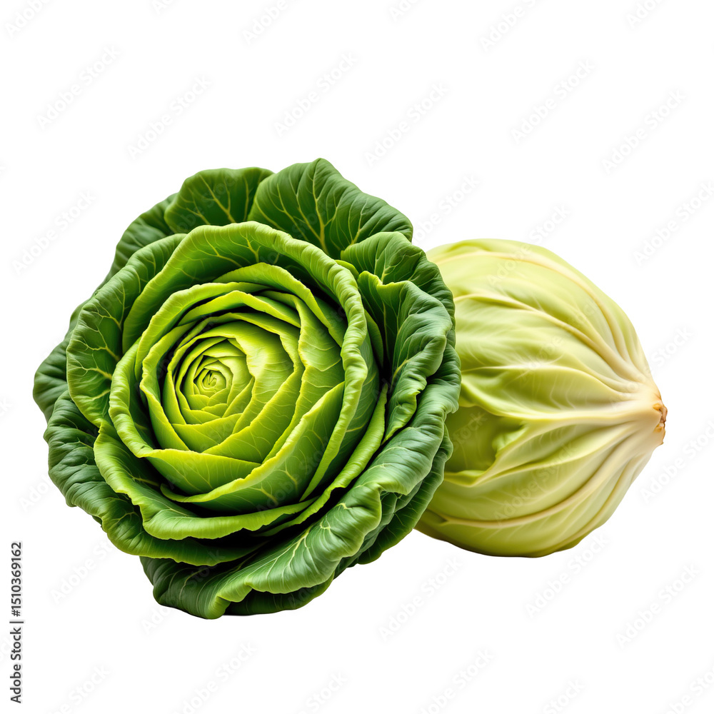 Obraz premium Fresh Green Cabbage with Round Leafy Texture and Tight Folded Leaves for Healthy Cooking and Nutrition