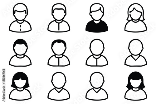 Simple line art avatar icons representing people of various genders and hairstyles