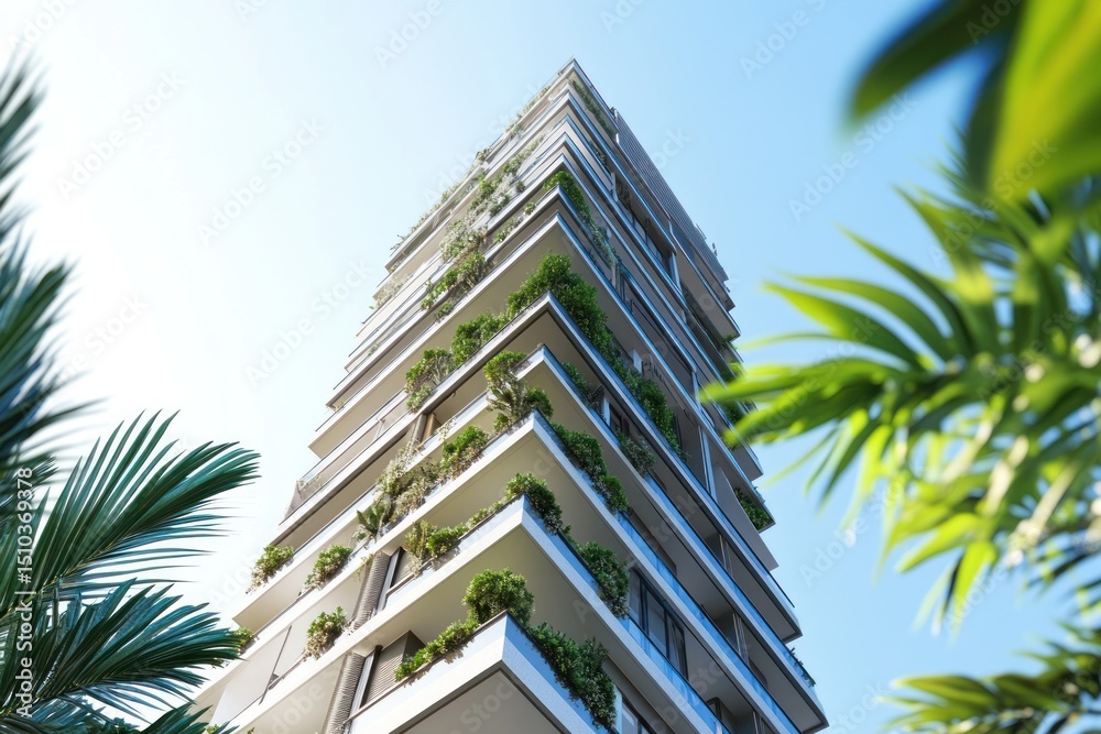Obraz premium Modern Sustainable Architecture, High-Rise Building with Green Balconies