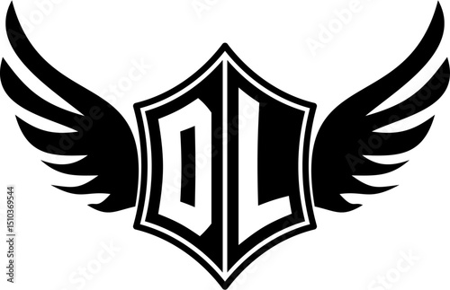 DL logo emblem with winged and shield template