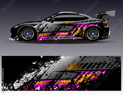 Car wrap design vector. Graphic abstract stripe racing background designs for vehicle, rally, race, adventure and car racing livery