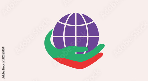 Stylized Globe Held by Green and Red Hands Graphic