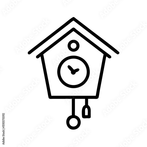 Cuckoo clock illustration in minimalist style with clean lines  