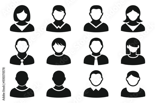 Twelve stylized user icons for profile pictures avatar identification or social media concept