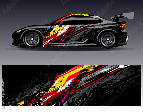 Car wrap design vector. Graphic abstract stripe racing background designs for vehicle, rally, race, adventure and car racing livery