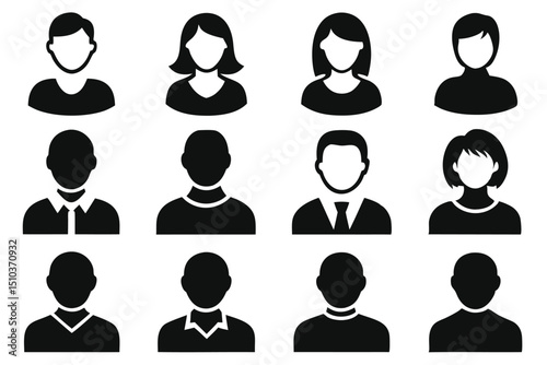 Vector illustrations of various silhouetted people icons for website profile user identification