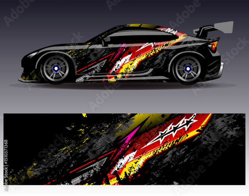 Car wrap design vector. Graphic abstract stripe racing background designs for vehicle, rally, race, adventure and car racing livery