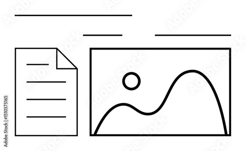 Document outline with lines and chart graphic showing a curve and circle. Ideal for analysis, statistics, presentations, education, reports, creativity, planning. Flat simple metaphor